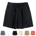 thumbnail image 6 of Women Shorts Summer Loose Linen Cotton Casual Wide Leg Pant Elastic Waist Shorts, 6 of 11