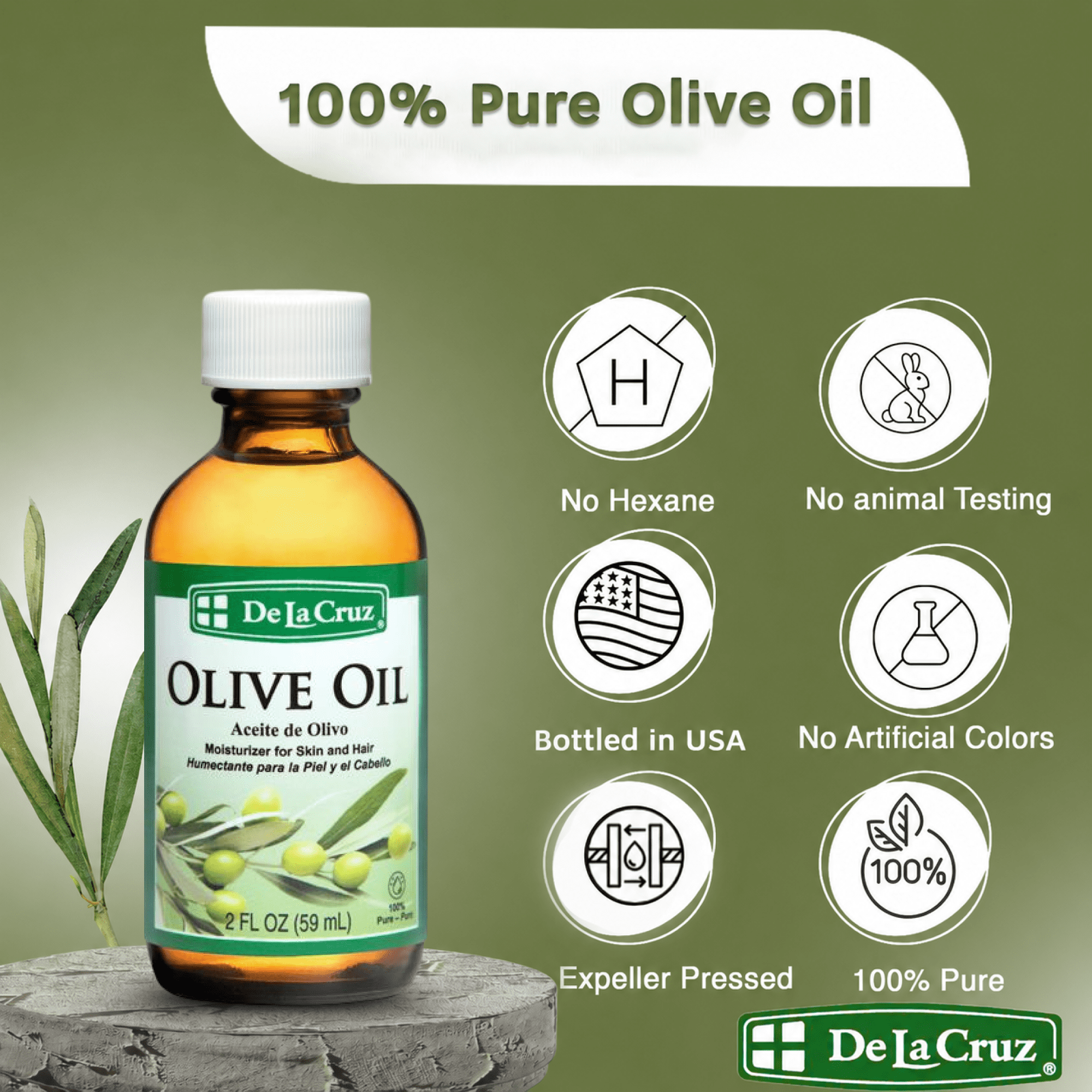 De La Cruz 100% Pure Natural Olive Oil Body and Hair Moisturizer
