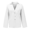 thumbnail image 4 of Tuphregyow Women's Cotton Linen Tops Clearance Travel Slouchy Work Blouse New Style Solid Trendy Classic 3/4 Sleeve Leisure Tops V Neck Button Shirts White XL, 4 of 7