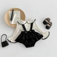 thumbnail image 3 of Nuevo conjunto de ropa de primavera 2025 para niñas, blusa con cuello de hoja de loto de punto dulce + mono con tirantes, traje de mono para niños pequeños de 2 uds., 3 of 6