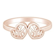 Two Heart Band Ring 14k Rose Gold Over Sterling Silver