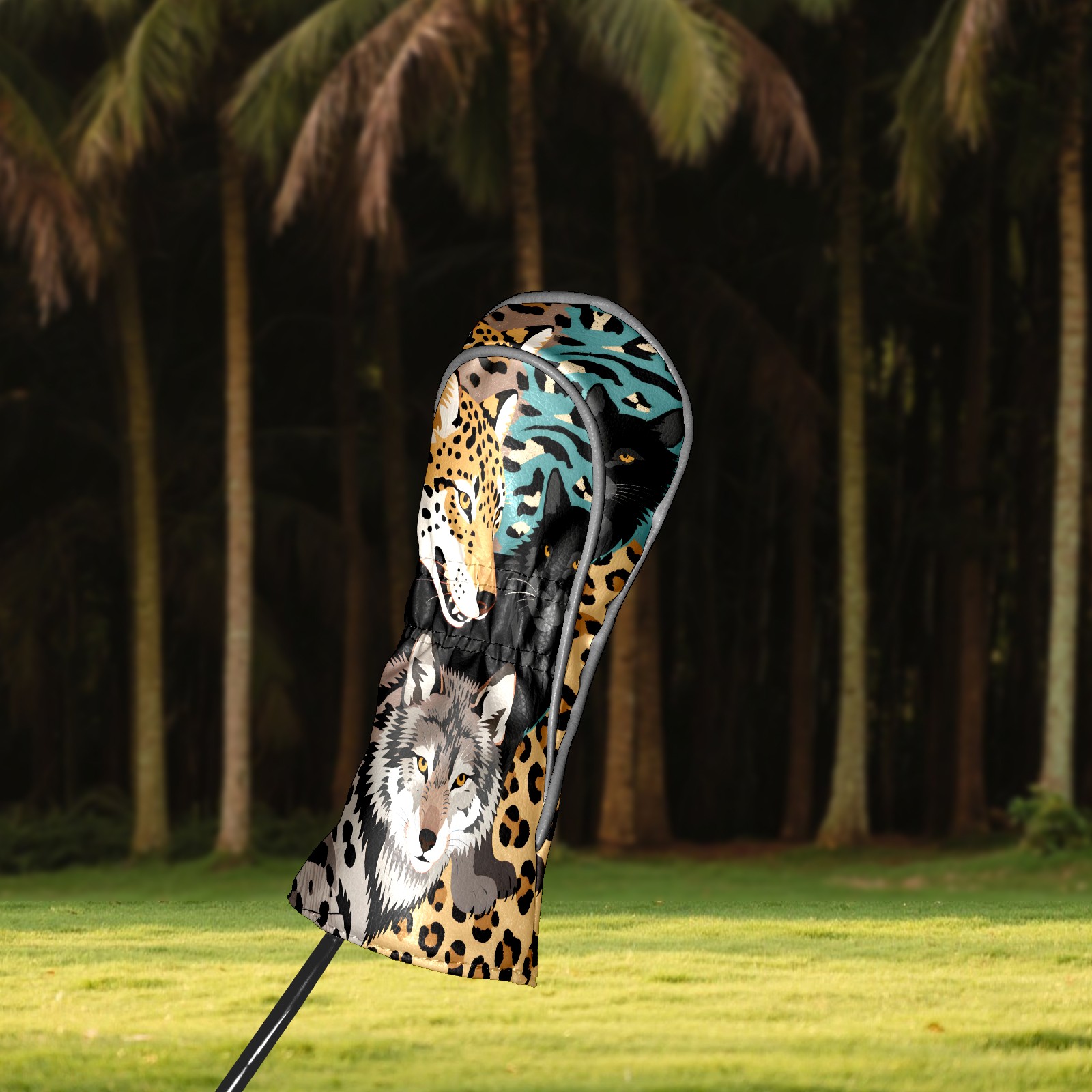Golf Club Head Cover for Driver, Hybrid, Putter - Premium PU Leather, Waterproof, Scratch-Resistant, Velvet Lining, Unisex Gift (Wolf Leopard)