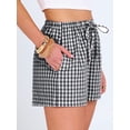 thumbnail image 3 of ANRABESS Boxer Shorts for Women Gingham Plaid Drawstring Lounge Shorts with Pockets, Elastic Waist Summer Pajama Beach Shorts Black White Plaid X-Large, 3 of 8