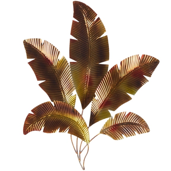 DecMode Copper Stainless Steel Metal Ombre Layered Leaf Palm Tree Wall Decor with Gold Accents