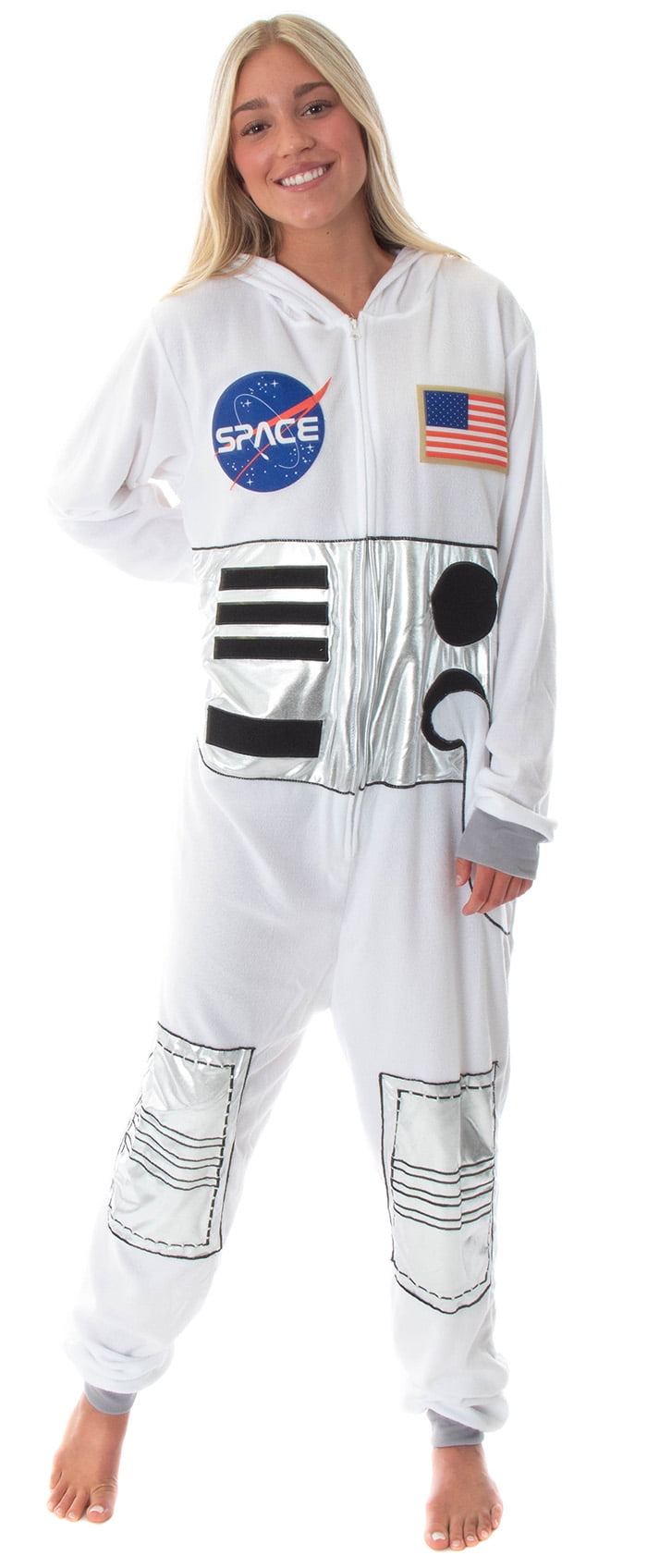 Maxim Party Supplies Kids Astronaut Costume Space Suit Onesie with Embroidered Patches and Pockets 
