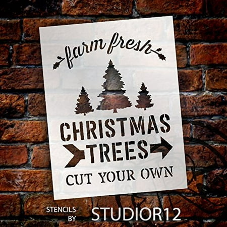 Farm Fresh Christmas Trees by StudioR12 | Winter Farm Word Stencil - Reusable Mylar Template | Painting, Chalk, Mixed Media | Use for Wall Art, DIY Home Decor - CHOOSE SIZE (14