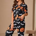 thumbnail image 4 of CONFREE Halloween Pajamas Set For Women Short Sleeve Cartoon Pumpkin Ghost Sleepwear Tops Pants Hallowmas Homewear Sets Lovely Nightwear, 4 of 7