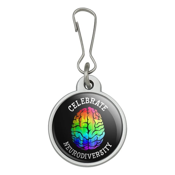 Celebrate Neurodiversity Brain Autism Rainbow Spectrum Jacket Handbag Purse Luggage Backpack Zipper Pull Charm