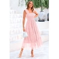 thumbnail image 3 of Vestido Midi PRETTYGARDEN sin mangas con fruncido y tul rosa M, 3 of 9