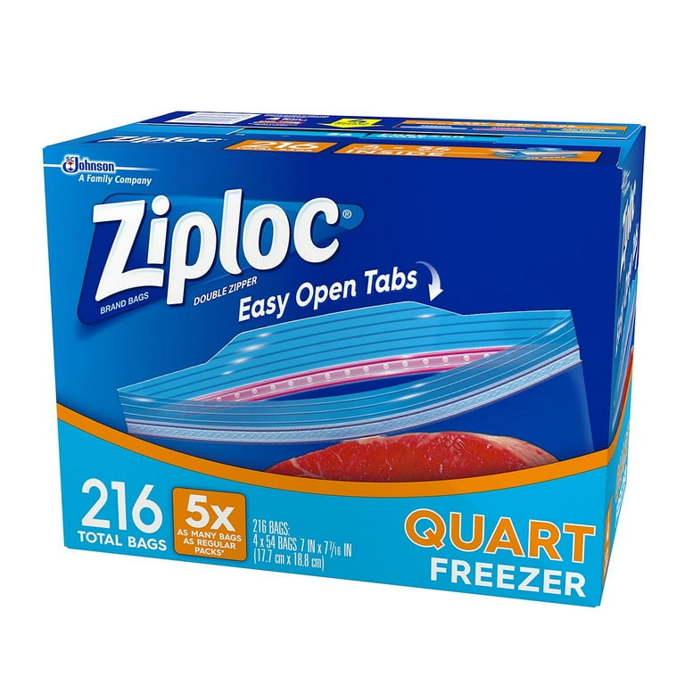 Ziploc Storage Quart Freezer Bags with Easy Open Tabs and Double