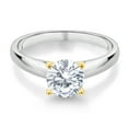 thumbnail image 2 of Gem Stone King 1.20 Cttw Round Moissanite Solitaire Ring for Women  | 925 Silver and 10K Yellow Gold | Round 7MM (Size 5), 2 of 4