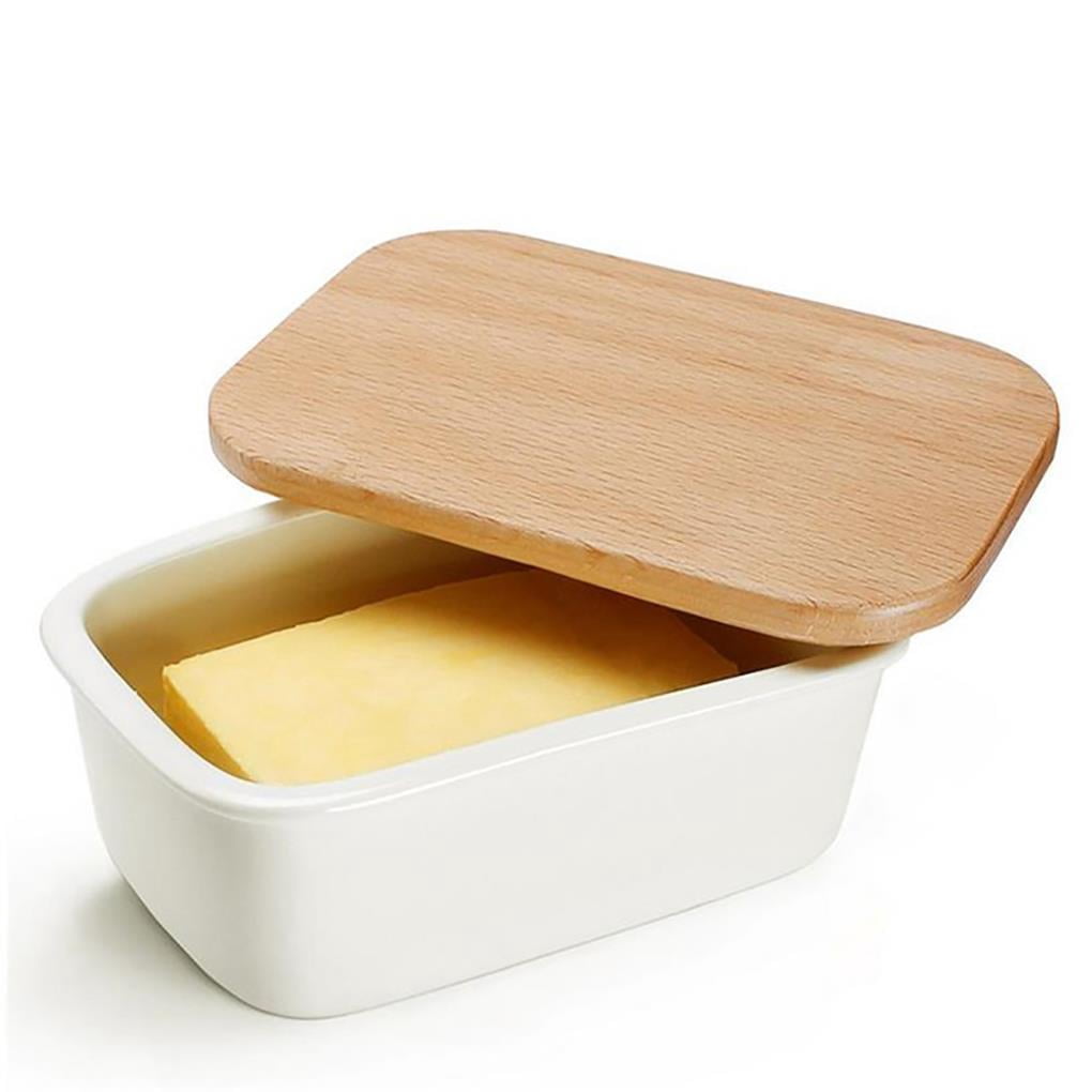 Beurrier En Bois Avec Couvercle Verre - 18x12x9,5 Cm, Garde Le Beurre/fromage Frais, Pour Comptoir Ou Frigo - 6