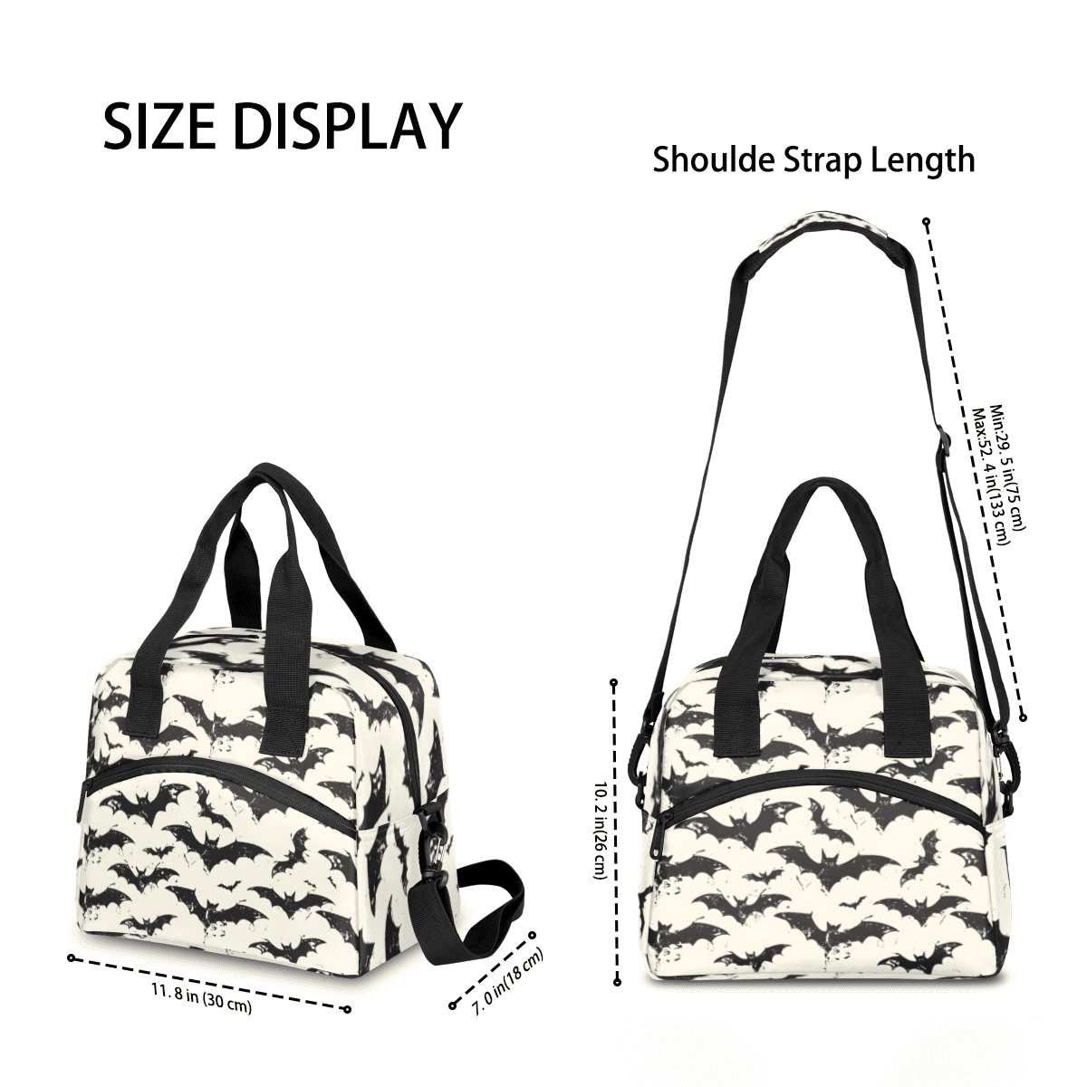 Herdesigns Halloween Insulated Lunch Bag for Women Men Adults Large Reusable Lunch Box Spooky Bats Leakproof Cooler Tote Bags with Adjustable Shoulder Strap
