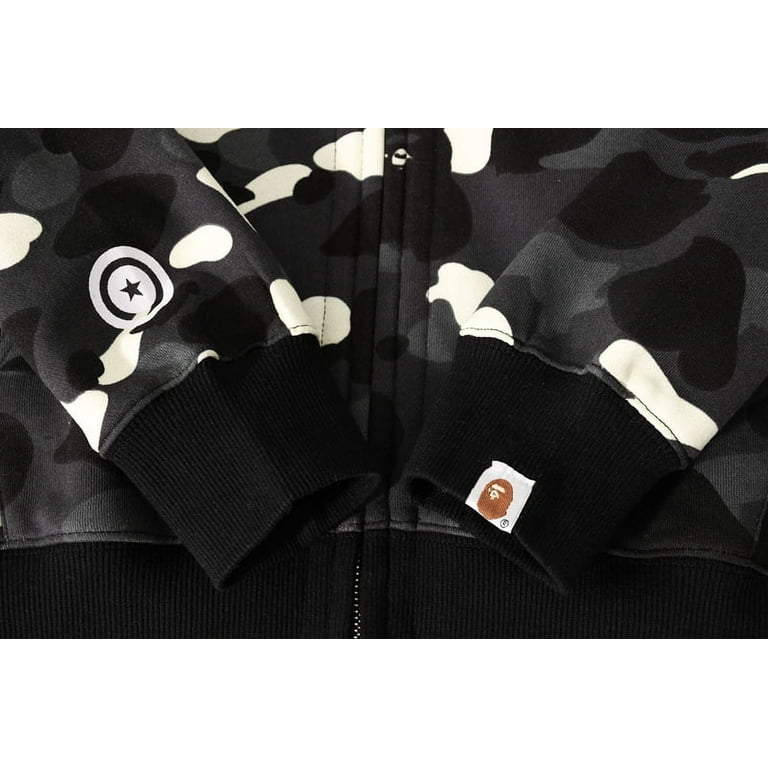 BAPE Shark Cotton Hoodie Street Fashion Camouflage Double Hooded, luminous  spots Black 