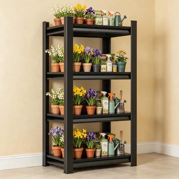 Space-Saving 4-Tier Flower Stand, Household Gardening FreeStanding Metal Flower Pot Rack, Multi-Functional Green Plant Storage Rack for Living Room, Entrance, Balcony, & Courtyard, 24"W*14"D*44"H