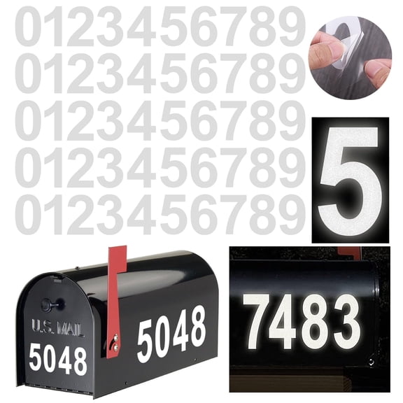 NAISHIER 3 inch Reflective Mailbox Numbers for Outside, 5 Sets Number Stickers with Sticky Tabs for Easy Backing Peeling, Strong Self Adhesive Vinyl House Numbers for Mailbox