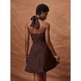 thumbnail image 2 of Brown Halter Neck A-Line Mini Dress With Ruffle Hem, Casual Streetwear Style For Women, 2 of 8