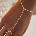 thumbnail image 3 of Turandoss Hand Chain Bracelets for Women Dainty 14K Gold Plated Adjustable Sparkle Glitter Flat Finger Rings Hand Chain Personalized Fashion Jewelry Accessories Mothers Day Birthday Gifts, 3 of 8
