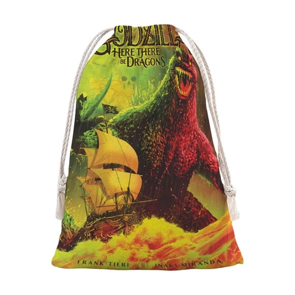 GODZILLA Bolsa de regalo con cierre de cinta navideño para decoración de Navidad,40cm×52 cm.