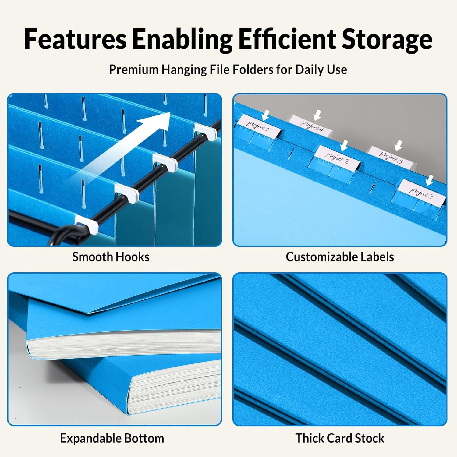 25 Pack Hanging File Folders, Blue Folders, Hanging File Folders Letter Size with 1/5-cut Tabs, Stay Organized for Your Home and Office Bulk File and Documents