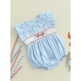 thumbnail image 5 of BemeyourBBs Baby Girl Patriotic Romper Embroidery Plaid Print Fly Sleeves Jumpsuit, 5 of 9