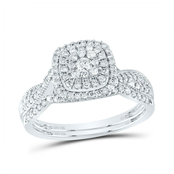14kt White Gold 1/2 Cttw Natural Diamond Cushion Double Halo Wedding Engagement Anniversary Bridal Set, Women Size: 5-9