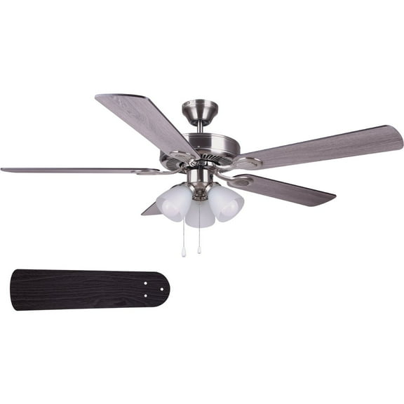 Home Impressions Villa 52 In. Brushed Nickel Ceiling Fan with Light Kit — Interior & Exterior Use, Professional Finish