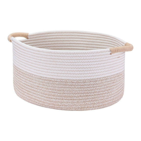 Unique Bargains Woven Storage Basket Bin with Handles White/Khaki 17*12.5*8.5in
