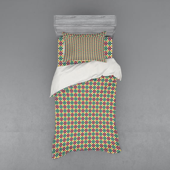 Ambesonne Colorful Bedding Set 3 Pcs, Moroccan Star Zellige, Twin, Multicolor