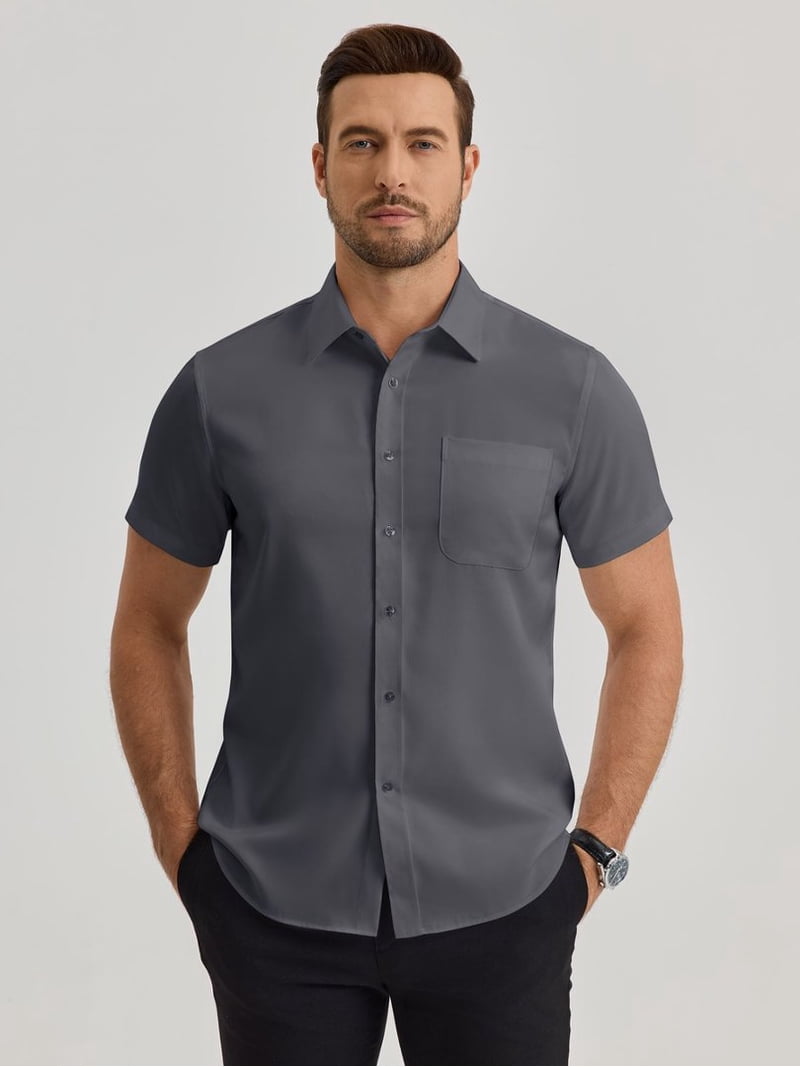 mens short sleeve fitted dress shirts Sogami Men's Short Sleeve Business Shirts Summer Dress Shirts Regular Fit, Size: Large, Gray