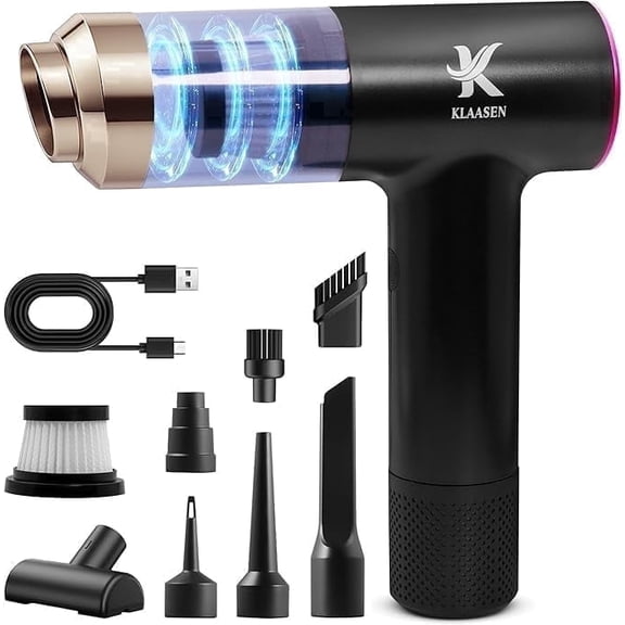Handheld Vacuum Cleaner Cordless Dual Suction 7.5K & 12K Pa with Blower, Inflator & Deflator, Portable Cleaning Tool for Home, Office, Kitchen & Car, Black
