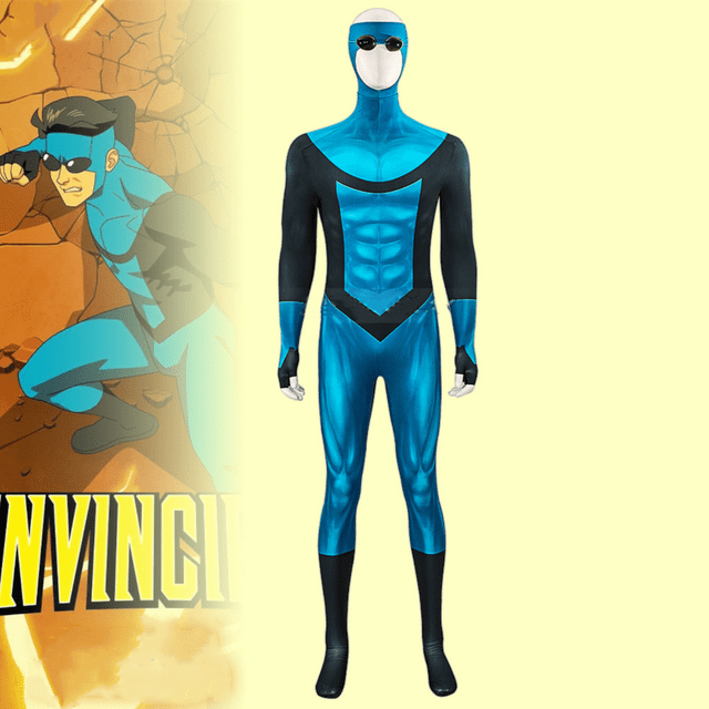 Invincible Cosplay Disfraz Invincible Mark Grayson Cosplay Holiday Outfit Azul y Negro Mono Temporada 3 Héroe Cool Anime Cosplay Regalos de cumpleaños para los hombres (Adultos:M, Azul)