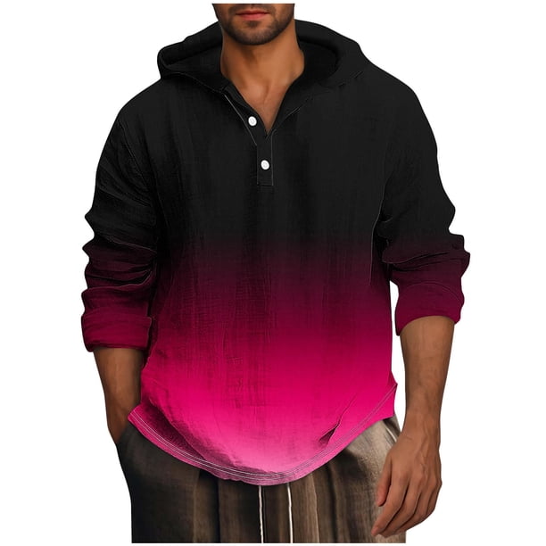Blusa de manga larga con capucha para hombre, estilo informal, con botones, estampado degradado, de poliéster