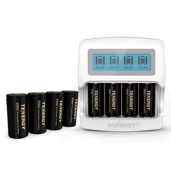 Tenergy 4-Slot RCR123A LCD Charger + 8-Pack RCR123A Batteries (ARLO Certified)