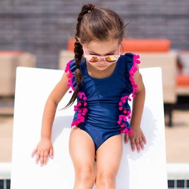 Blue pom pom 2 piece Swimsuit - 2 piece bathing suit – The Little