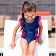 thumbnail image 3 of Styles I Love Little Kid Girls Ruffle Pom Pom Tassel One-Piece Swimsuit Bathing Suit Beach Pool Party Swimwear (Navy Blue, 120/4-5 Years), 3 of 7