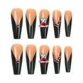 thumbnail image 5 of 24pcs Long Coffin False Nails French Tip Stick on Nails Black Tip Press on Nails Rhinestone Removable Glue, 5 of 5
