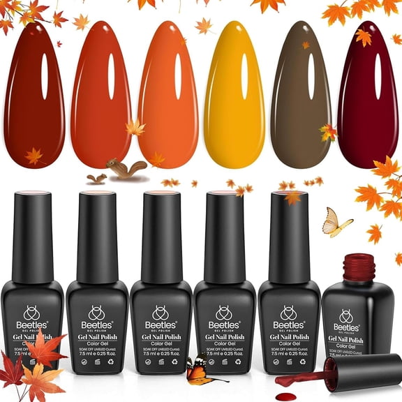 Beetles Fall Gel Polish Set, Autumn Leaves, Burgundy Brown Colors