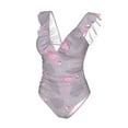 thumbnail image 4 of Yiaed Pink Flamingo Print Women's Ruffled One Piece Swimsuit V Neck Swimwear Slimming Monokini for Woman-Large, 4 of 8