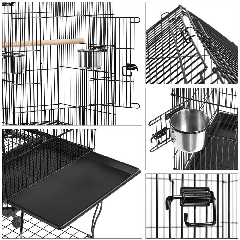 Renwick 57" Open Top Metal Parrot Cage with wheels, Black