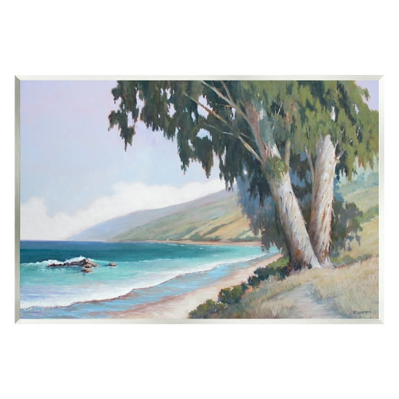 Stupell Seaside Vegetation Beach Waves Cove Landscape Painting Wall Plaque Unframed Art Print Wall Art