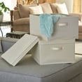 thumbnail image 3 of Household Essentials Jumbo Fabric Storage Bins 2 Pack, Sturdy Sides and Reinforced Bottom, Luxe Poly Linen Fabric, Cream, 3 of 11