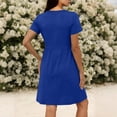 thumbnail image 3 of FRSASU Women's Mini Dress Casual V Neck Short Sleeve Pleated Dresses Solid Color Loose Fit Fashion Summer Dress Blue, 3 of 8