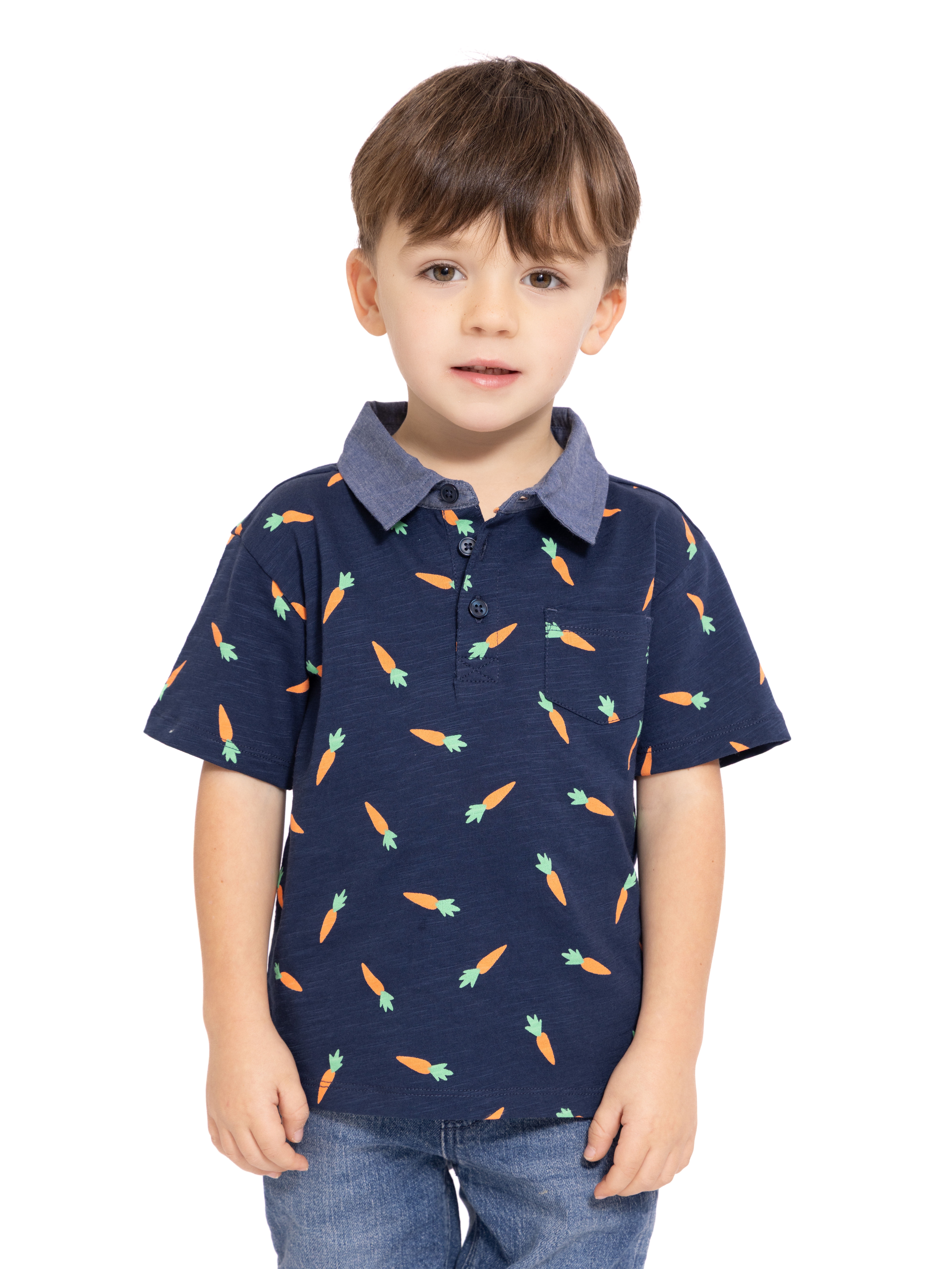 Wonder Nation Baby and Toddler Boys Cotton Striped Henley with Short Sleeves, Sizes 12M-5T