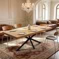 thumbnail image 1 of 55.11" - 70.86" Retro Rectangular Extendable Dining Table with Hidden Storage, Natural Top With Same Color Embossed Center Plate,for Dining Room, Kitchen & Living Room (Natural), 1 of 14