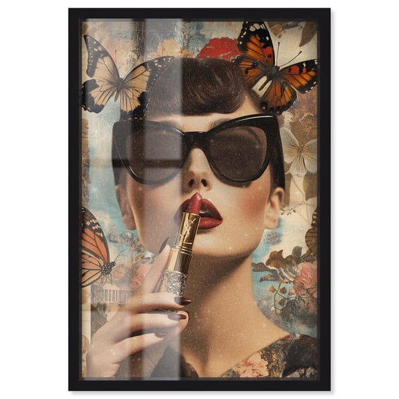 Iconic Lady Butterfly Collage II Shadowbox Print Glam Art Prints by Art Remedy, Black Frame, 10 x 15