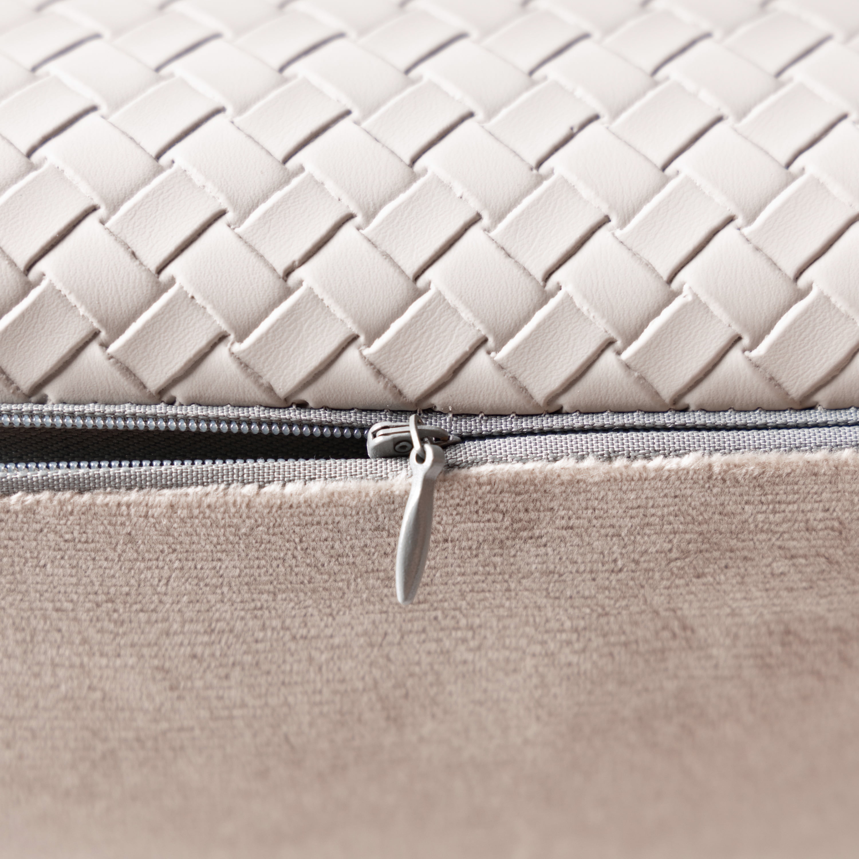 Phantoscope Modern Faux Leather Woven Square Cusion Solid Accent Decorative Throw Pillow for Couch, 18" x 18", Beige, 2 Pack