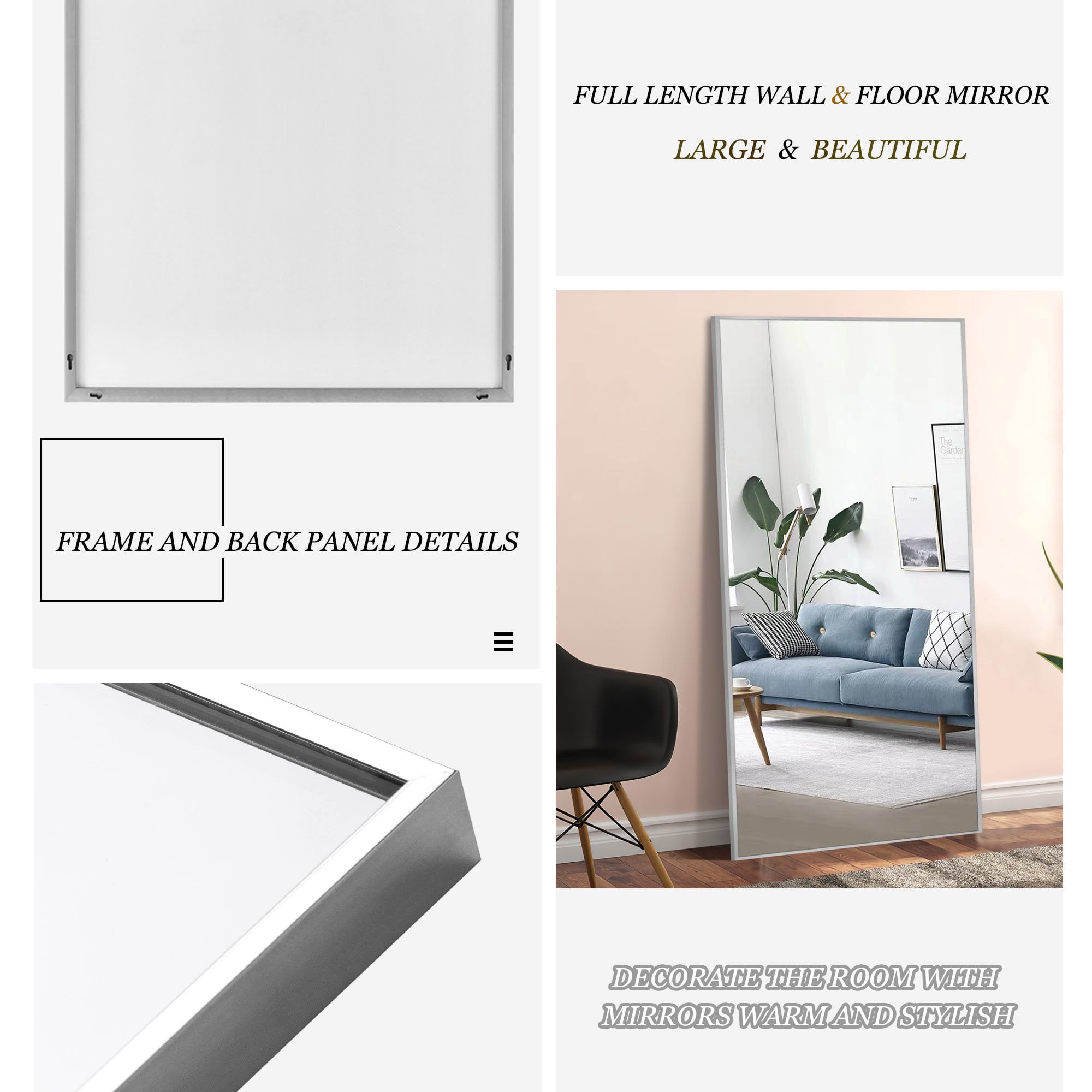 71"x24" Rectangular Full Length Floor Mirror with Stand Silver