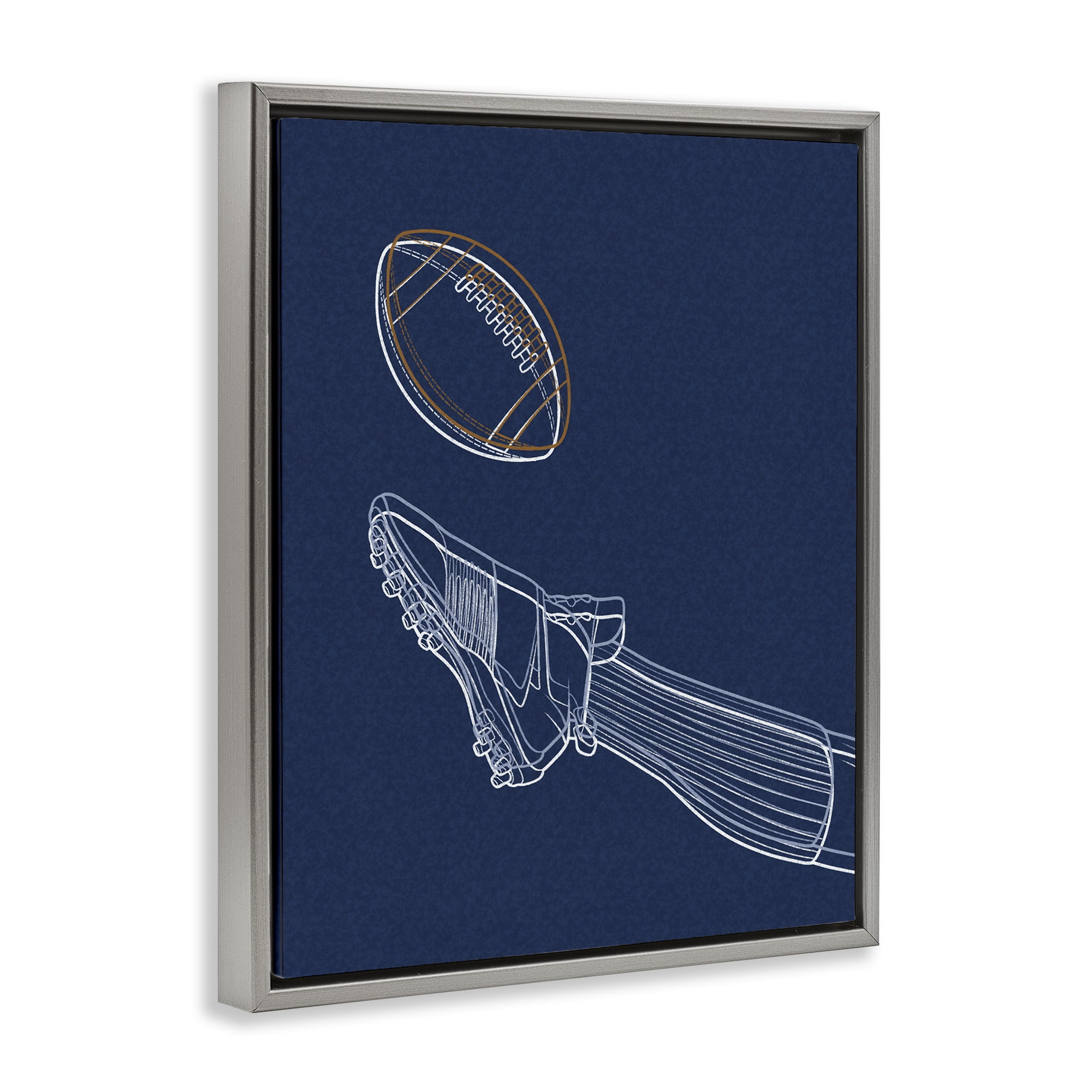 Stupell Industries Football Lines Contour Gray Framed Floater Canvas Wall Art, design by Marcus Prime