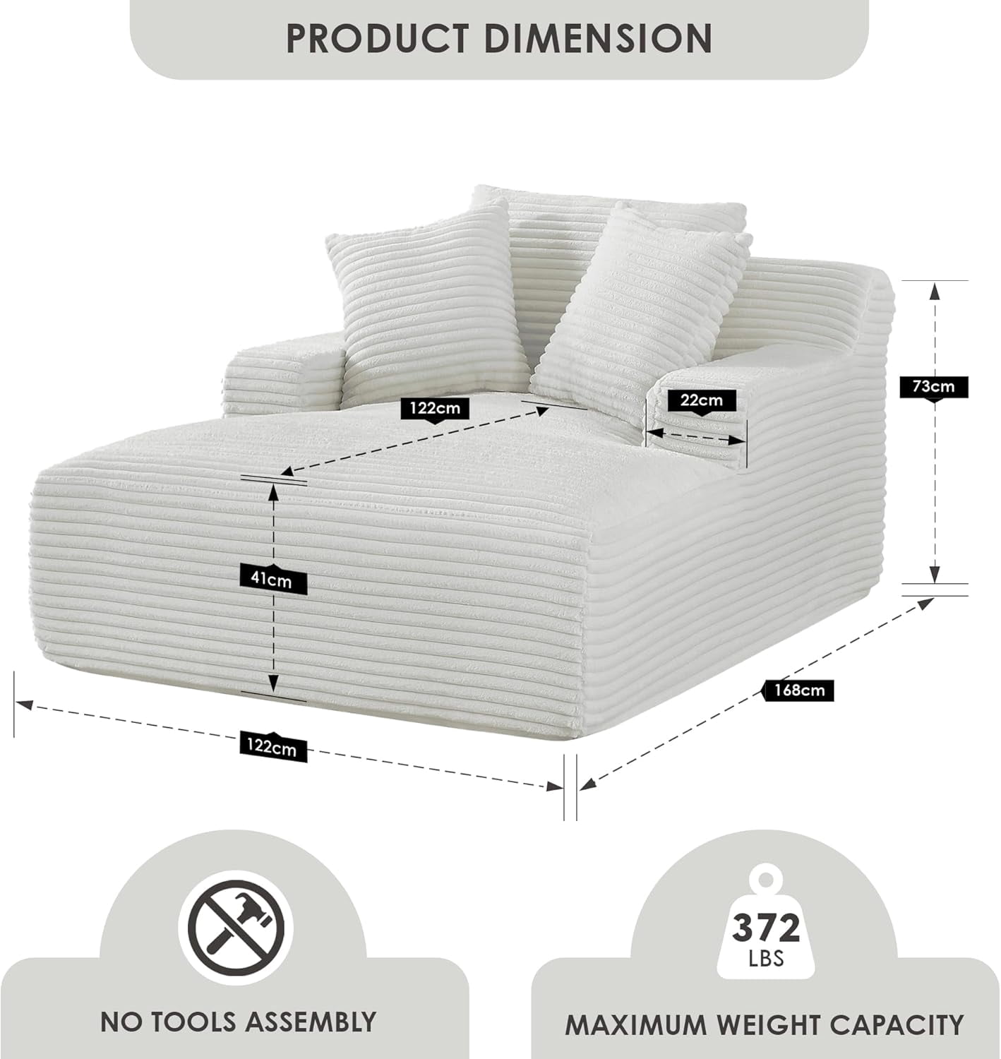 US Pride Furniture Oversized Cozy Corduroy, Foam Comfy Couch with 3 Throw Pillows, No Assembly Sleeper Sofabed for Living Room or Bedroom, Ivory